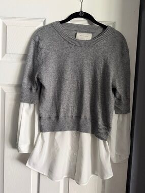 Brochu Walker Gray Crewneck Short-Sleeve Layered Sweater